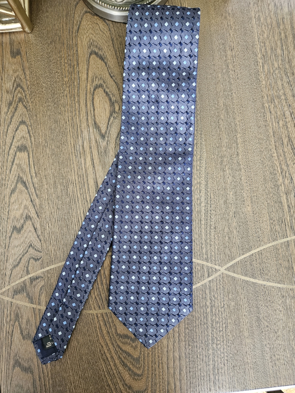 Ermenegildo Zegna Navy Tie with Light Blue Micro-Pattern